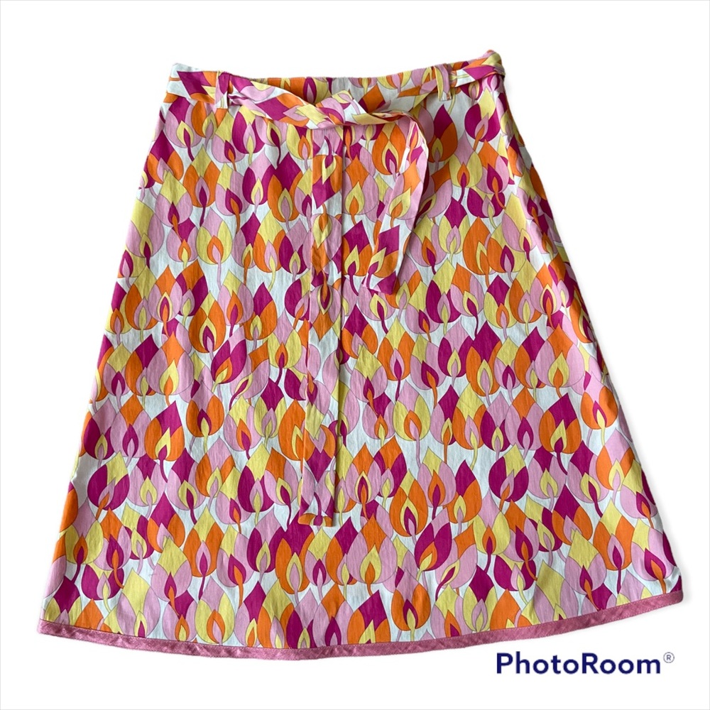 Anni Kuan Skirt Pink Mod Leaf Graphic Fabric from Italy Made in NYC Y2K